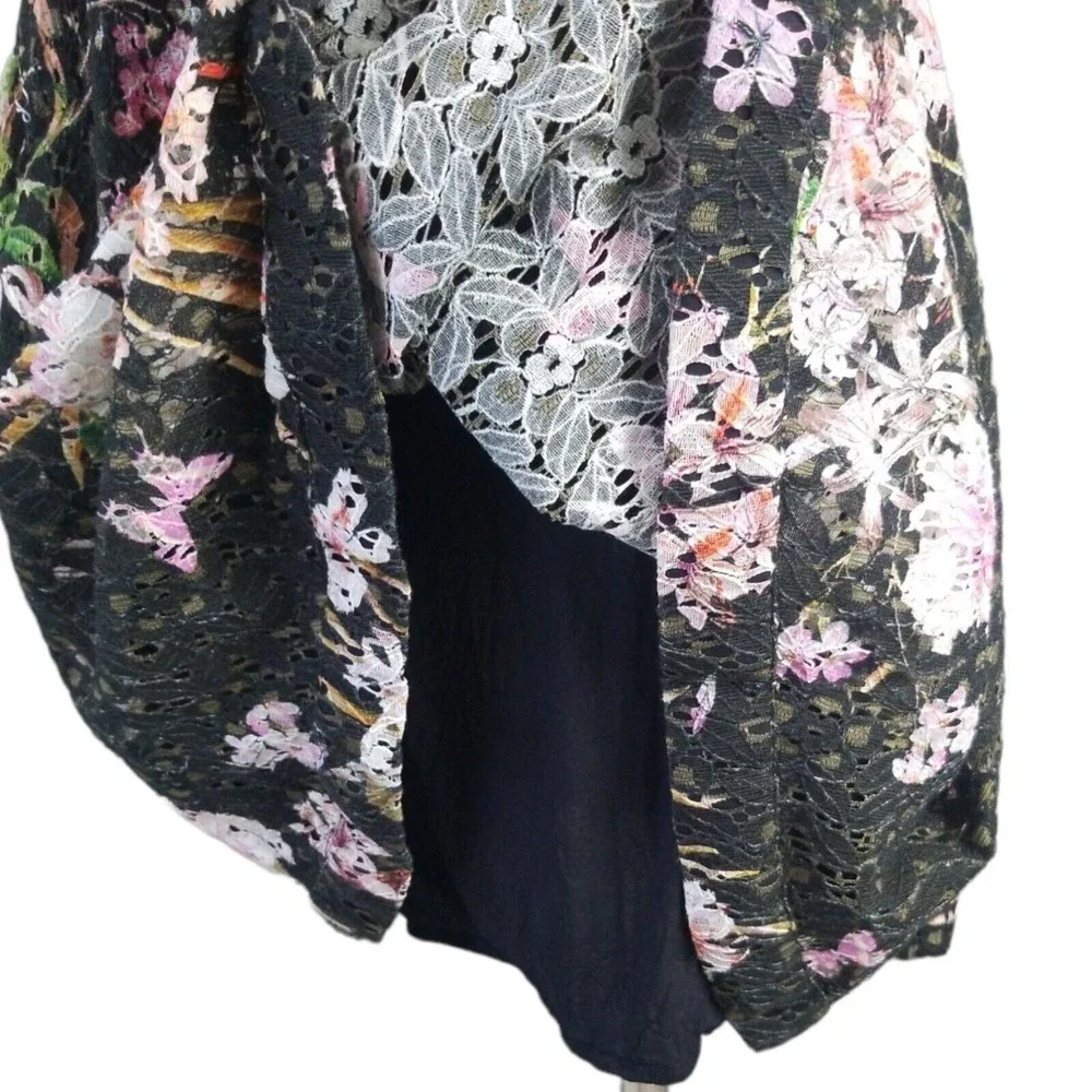 Anthropologie Eri +Ali Black Floral Lace Dress 4 Nevaeh Ruffle Cap Sleeve